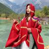 Otoño e Invierno nuevo manto de algodón y lino chal cálido viaje al aire libre viaje Lijiang fotografía manto grueso cálido rojo