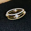 Pulsera Abierta de Doble Capa con Perlas y Incrustaciones de Diamantes, Pulsera de Lujo Ligero y Gama Alta, Elegante de Moda y Exquisita, Pulsera Versátil para Mujeres