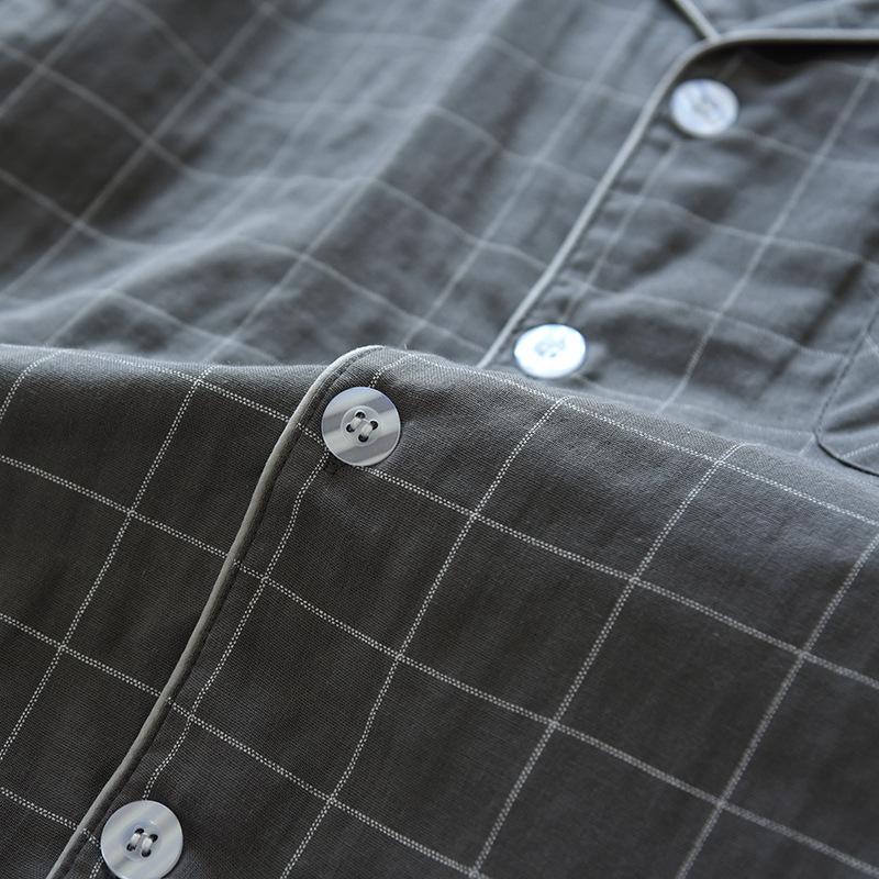 格子纱布短短套装