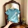 Camiseta de Manga Corta de Seda Helada para Niñas de Comercio Exterior Camiseta Lisa de Color para Bebé Verano Adorno de Volantes Top Dopamina para Bebé Casual