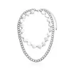 Joyería Transfronteriza Europea y Americana, Elegantes Accesorios de Cadena de Perlas para Mujer, Collar de Corazón Calado Geométrico de Doble Capa de Perlas