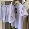 Conjunto Esportivo Casual de Shorts de Manga Curta com Estampa de Rosto Sorridente Transfronteiriço Feminino Emagrecedor Solto Estilo Coreano Conjunto de Duas Peças Estudante Tendência