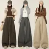 Calça de Terno de Lã para Mulheres, Novo Estilo Outono e Inverno 2025, Cintura Alta, Caimento Solto, Calça Casual de Perna Larga Estampada, Calça de Perna Larga Relaxada e Emagrecedora