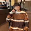 Suéter para Hombre Invierno Nuevo Juvenil Rayado Contraste Tejido Suéter Estilo Japonés Marca Trendy Estilo Retro Lazy Chaqueta Suéter