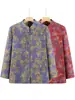 Nueva chaqueta estilo chino con cuello mao y botones decorativos, adecuada para mujeres de mediana edad y mayores, con estampado floral retro, corte holgado y disponible en tallas grandes para primavera y otoño.