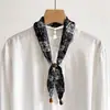 Lenço Impresso de Seda Falsa Estilo Novo com Miçangas em Camada Dupla, Proteção Versátil de Alta Qualidade para o Pescoço, Lenço Longo Decorativo para o Dia a Dia