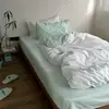 Juego de ropa de cama de cuatro piezas con lunares menta, sábana bajera de algodón puro, sábana encimera, funda de edredón y juego de ropa de cama de tres piezas, 1.8 metros