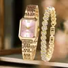 Conjunto Popular de Relojes para Mujer Transfronterizo de Comercio Exterior, Conjunto de Cinco Piezas con Reloj para Mujer Incrustado de Diamantes, Reloj de Cuarzo Cuadrado de Moda para Dama