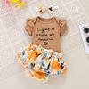 Atacado de roupas infantis transfronteiriças roupas de bebê macacão de manga borboleta com estampa de letras manga curta calça pp conjunto infantil fábrica