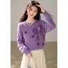 Sí, elegante camiseta base de punto con lazo tridimensional para mujer, nuevo top para mujer, suéter de otoño e invierno
