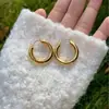 Pendientes de Aro Hueco de Moda Europeos y Americanos Todo-partido para Mujer, Metal Glaseado Distintivo Simple, Estilo Frío, Pendiente de Aro Francés