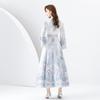 Sudeste Asiático Exportação Atacado Primavera e Verão Palácio Estilo Gola Alta Mangas Sino Barra Única Estampado Longo Renda Vestido