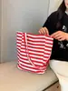 Bolsa Tote de Grande Capacidade para o Dia a Dia, Bolsa para Aula de Estudante, Bolsa de Tecido Feminina Leve Listrada Estilo Floresta, Bolsa de Ombro Casual Estilo Preguiçoso