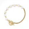 Pulsera Personalizada Lote de Exportación Transfronteriza Coreana Pulsera de Perlas Ot Chapada en Oro Pulsera de Acero de Titanio con Perlas Estilo Coreano Moda para Mujer