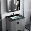 Lavabo de pie con combinación de mueble de baño de aluminio espacial, lavabo cerámico integrado para uso doméstico en el baño