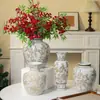 Jarrón de cerámica vintage, pintado a mano, con borde dorado. Vaso decorativo de porcelana estilo europeo, de lujo ligero. Adecuado para decoración del hogar, bodas y como pieza decorativa. Disponible al por mayor