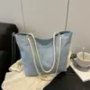 Bolsa de Ombro de Corda de Tecido de Nylon Xadrez Simples e Moderna de Verão de Grande Capacidade Estilo Coreano para Mulheres