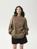 Suéter de cashmere com trança e gola redonda estilo preguiçoso para mulheres, caimento solto, grosso e quente, de lã para outono e inverno