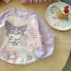 Camiseta Base de Dibujos Animados Redonda para Niñas 2026 Otoño Temprano, con Estampado Dulce, Manga Ranglán, Camiseta Fina de Primavera y Otoño Top Ins