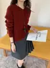 Cárdigan de punto 100% lana pura para mujer, primavera y otoño, cuello redondo, manga larga, abrigo suéter versátil, suéter de lana acanalado de color liso
