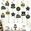 Fiesta de Año Nuevo Transfronteriza 2026 Feliz Año Nuevo Día de Año Nuevo Decoración Temática Negro y Dorado Adornos Colgantes Espirales de Año Nuevo