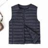 Nuevo chaleco de plumón sin cuello para mujer, cuello en V, chaqueta de plumón ligera, abrigo cálido, chaleco de talla grande, cuello redondo
