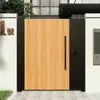 Puerta de Patio de Aleación de Aluminio, Puerta Sólida de Hierro Forjado para Exteriores de Villa, Valla de Patio de Casa Rural, Arco de Jardín con Textura de Madera