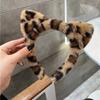 Bonita diadema de gato con orejas de gato de piel negra, diadema de peluche de leopardo, accesorios para el cabello de dibujos animados.