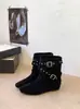 Versátiles botas cortas nuevas de punta cuadrada plisadas apiladas para mujer 2026 botas cortas de tacón oculto botas de mujer botas western retro hebilla