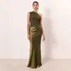 Moda de Verano Europea y Americana Nuevo Estilo Amazon Transfronterizo Color Sólido Patchwork Vestido de Hombros Caídos Fruncido Estilo Ins