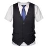 Exportação Transfronteiriça Tendência de Verão Nova Camiseta Masculina Falsa de Duas Peças Estampa Digital 3D Manga Curta Top Roupas Masculinas