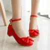 Novos Sapatos Femininos de Salto Médio Estilo Doce de Verão com Laço, Salto Bloco, Tira, Sapatos de Princesa, Tamanho Grande, Direto da Fábrica