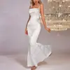 Vestido de Suspensório para Exportação Transfronteiriça Europeu e Americano Sexy Costas Abertas Alça Jacquard Vestido Longo Justo Cauda de Peixe