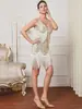 Vestido Sexy Europeo y Americano para Discoteca con Tirantes y Escote en V Profundo con Lentejuelas Ropa de Performance para Competición de Baile Latino Falda de Baile con Flecos para Fiesta