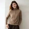 Elegante cardigã de malha de cashmere com amarração frontal em X para mulheres, apresentando gola semi-alta, cor sólida, mangas compridas versáteis e um design de peça externa estilo suéter.