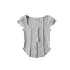Camiseta de manga corta con cuello cuadrado y corte entallado para niña, estilo Spice Girl, de color liso, con diseño de verano, estilo "Precaution Machine".