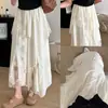 Falda Larga Blanca para Mujer, Nuevo Estilo Primavera/Verano 2026, Bordado de Malla Adelgazante, Patchwork de Encaje, Falda Irregular de Volantes