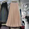 Elegante Saia de Xadrez Feminina Nova Elástica Cintura Alta Slim Longa Cauda de Peixe Saia Longa Plissada Linha A