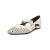 Versátil Artístico Hueco Transpirable Cuero de Vaca Tejido Mary Jane 2025 Verano Planos Punta Redonda Cuero Genuino Zapatos Huecos