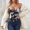 Corsé de Varillas con Botones y Tirantes de Lazo Estampado, Nuevo Estilo Sexy para Chicas de Moda Ins, Bustier Ajustado para Usar por Encima, Varillas Francesas