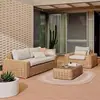 Sofá de Rattan Personalizado para Exterior Hotel Pátio Varanda Sofá de Lazer Conjunto de Mesa de Centro Cadeira de Rattan para Jardim Terraço Móveis