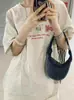 Chica gordita Verano Algodón Puro talla grande Camiseta de Manga Corta para Mujer Diseño Explosivo en los Hombros Sentido del Diseño Nicho Americano Holgado Top de Media Manga