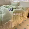 Conjunto de Cuatro Piezas de Encaje Clase A y Vellón de Leche Estilo Princesa Francesa INS Color Sólido Engrosado Cálido Bebé Vellón Fale Vellón Tres Piezas