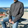 Venta de liquidación de tallas descatalogadas: Camiseta casual de manga larga con cuello medio alto estilo americano, unisex, algodón puro, corte holgado, top versátil de moda