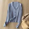 Figura Delgada, Cuello de Solapa Pequeño Elegante, Cuello Stereo Azul Elegante con Botones Dorados, Aspecto Adelgazante y Cardigan de Punto Versátil