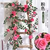 Vid de Rosa Belleza Fría Simulada Enredadera de Flores Artificiales Densa Colgante de Pared Enredadera de Flores Cubierta Decorativa para Aire Acondicionado Flores Plantas Verdes