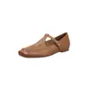 Zapatos Mary Jane de Piel de Vaca Lavada Simples Vintage 2026 Otoño Nuevos Tacón Bajo Correa en T Puntera Cuadrada Piel Genuina Zapatos de Mujer