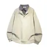 Moletom Patchwork Xadrez Falso Duas Peças Estilo Americano Retrô 2025 para Homens, Marca Tendência Outono, Modelagem Solta, Top Cool Estilo College