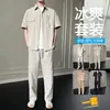 Comercio Exterior Transfronterizo Camisa Casual Traje de Hombre Verano Seda de Hielo Secado Rápido Manga Corta Pantalones Cortos Conjunto Completo para Hombre Fresco y con Estilo