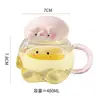 Taza de vidrio con tapa de animal de dibujos animados lindos, taza de agua de cerámica de alta estética para niñas, taza a juego para parejas, taza para beber de oficina
